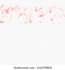 Pink Cherry Vector Transparent Background. Rosa Spa Pattern. Sakura Wallpaper Banner. Heart Dream Card. White Apple Feminine Template.