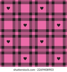 pink chess heart rapport girl plaid pattern in black, pink, heart Seamless pattern valley check plaid graphic texture background for dress, skirt, jacket, other modern spring autumn 