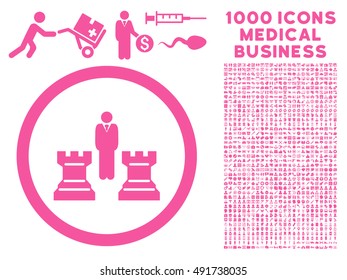 Pink Chess Strategy vector rounded icon. Image style is a flat icon symbol inside a circle, white background. Bonus clipart contains 1000 medicine business design elements.