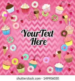 Pink Chevron Candy & Sweets Birthday Card / Party Invitation - vector eps10