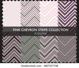 Pink Chevron striped seamless pattern collection includes 8 designs for fashion textiles, graphics