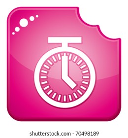 Pink chewed cooking timer icon button. vector and isolated.