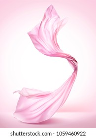 Pink chiffon elements, flying cloth on pink background in 3d illustration