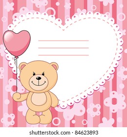 pink child background with teddy bear and balloon