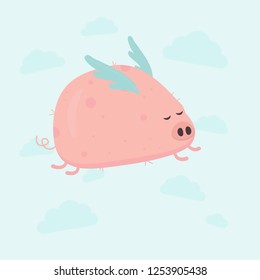 Pink childish cute pig. Vector chinese symbol 2019 year. 