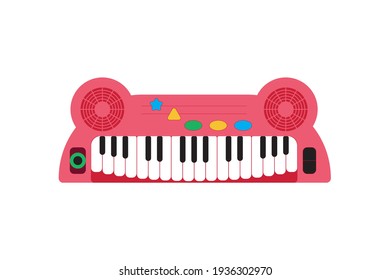 Pink children keyboard.Girls cartoon musical synthesizer.Vector illustration.