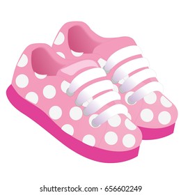 Pink Children Or Young Adult Shoes, Pair Kids Sneaker, Pink Girls Shoes. Vector Illustration.