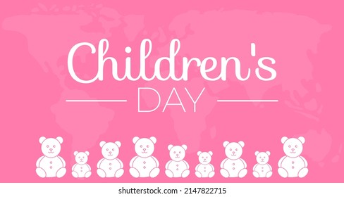 Pink Children's Day Background Illustration with Bears