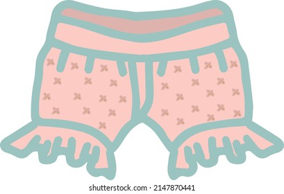pink children's short shorts with ruffles with crosses for baby girl isolated vector hand drawing
