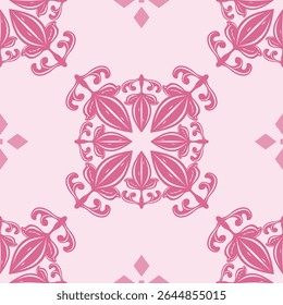 Pink Chinoiseries Detailed ornament seamless Pattern. Delicate abstract florals medieval baroque inspired for luxury detailed artwork floor tiles ceramic mosaic wallpaper embroidery batik rich decor 