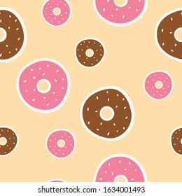 Pink and chocolate donuts pattern yellow backgound