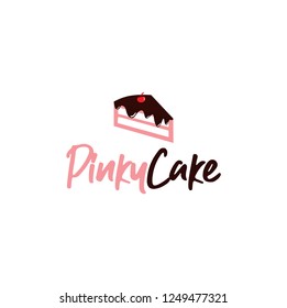 Pink Chocolate Melted Cake Slice Logo, Icon, Sign, Flat Design, Vector Design