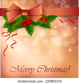 Pink Christmas background with holly