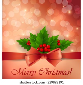 Pink Christmas background with holly