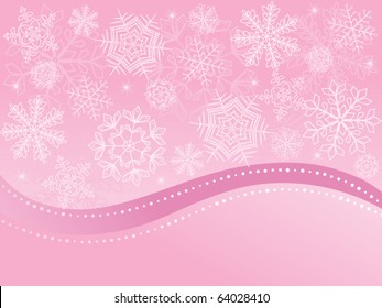 Pink Christmas background with snowflakes. Vector illustration.