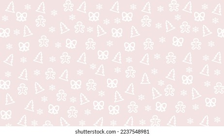 pink Christmas background with White drawings new year's attributes