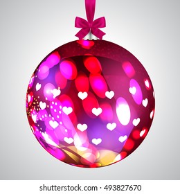 Pink christmas ball on light background, vector illustration