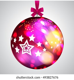 Pink christmas ball on light background, vector illustration
