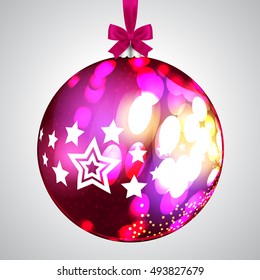 Pink christmas ball on light background, vector illustration