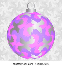 Pink christmas ball with silver butterflies.