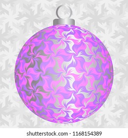 Pink christmas ball with silver flowers.
