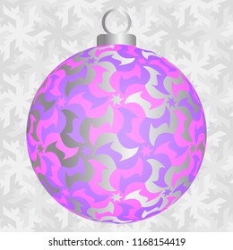 Pink christmas ball with silver flowers.