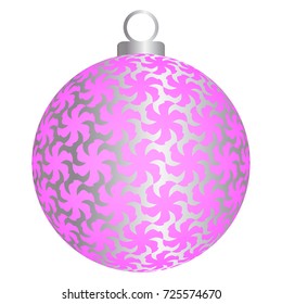 Pink christmas ball with silver pattern.