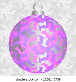 Pink christmas ball with silver snowflakes.