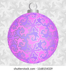 Pink christmas ball with silver snowflakes.