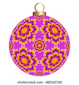 Pink christmas ball with yellow flowers (motion illusion)