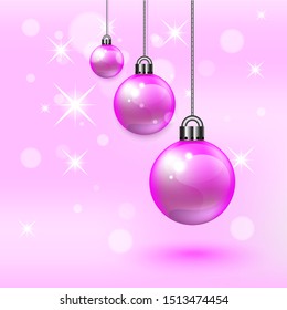Pink christmas balls. Decorative elements for holiday new year design. 
Vector illustration.