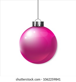 Pink Christmas balls on white background