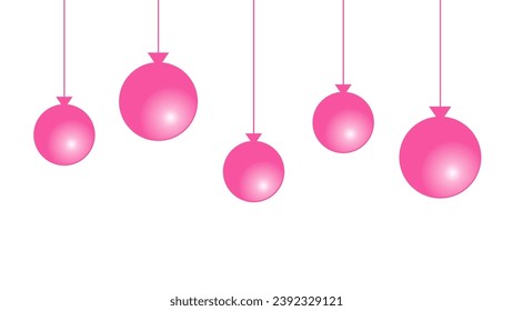 Pink Christmas balls on white background as a card