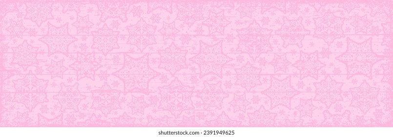 Pink christmas banner with snowflakes. Merry Christmas and Happy New Year greeting banner. Horizontal new year background, headers, posters, cards, website.Vector illustration