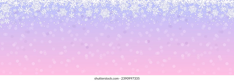 Pink Christmas banner with snowflakes and stars. Merry Christmas and Happy New Year greeting banner. Horizontal new year background, headers, posters, cards, website. Vector illustration