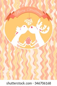 pink christmas card with white kissing deers