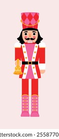 Pink Christmas Nutcracker holding Christmas Gift Illustration