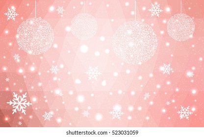 Pink christmas postcard low polygon background. Vector illustration consisting of triangles. Abstract triangular polygonal origami or crystal design of New Year celebration.