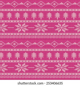 Pink Christmas Seamless Knitting Pattern, vector illustration
