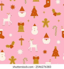 Pink christmas seamless pattern. Vector illustration