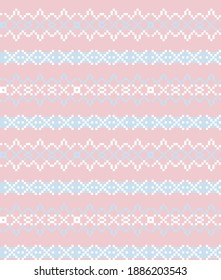 Pink Christmas snowflake fair isle pattern background suitable for fashion textiles, knitwear and graphics