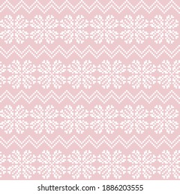 Pink Christmas snowflake fair isle pattern background suitable for fashion textiles, knitwear and graphics