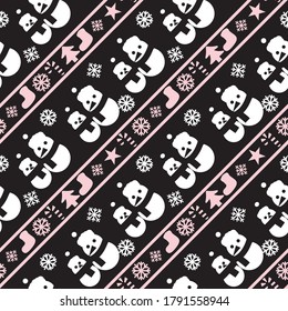 Pink Christmas Snowman seamless pattern background for website graphics, fashion textile