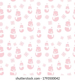 Pink Christmas Snowman seamless pattern background for website graphics, fashion textile