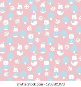 Pink Christmas Snowman seamless pattern design for website graphics, fashion textile