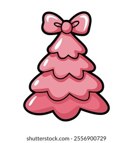 Pink Christmas Tree with Bow Illustration