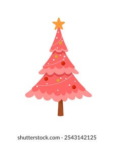 Pink christmas tree isolated on white background