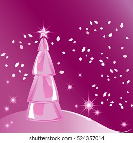 Pink Christmas tree on abstract dark pink background. Vector illustration
