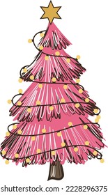 Pink Christmas Tree For Print Template