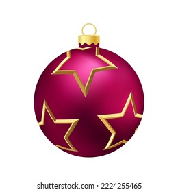 Pink Christmas tree toy or ball Volumetric and realistic color illustration